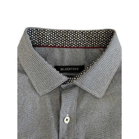 Bugatchi Mens Classic Fit Cotton Button Up Dress Shirt Blue White Pattern M - Picture 8 of 14